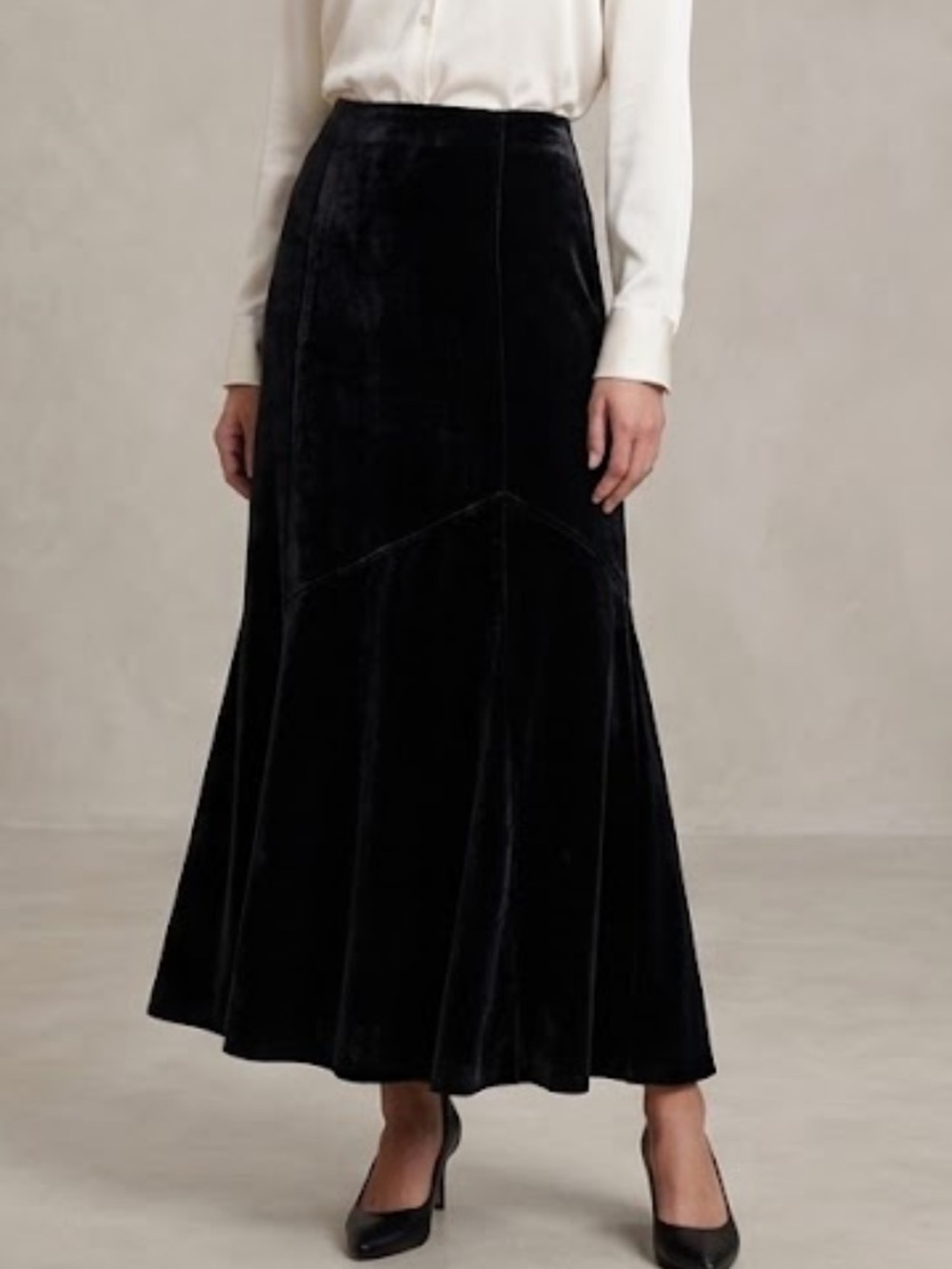 Vintage Black Velvet Silk A-Line Maxi Skirt Size 12